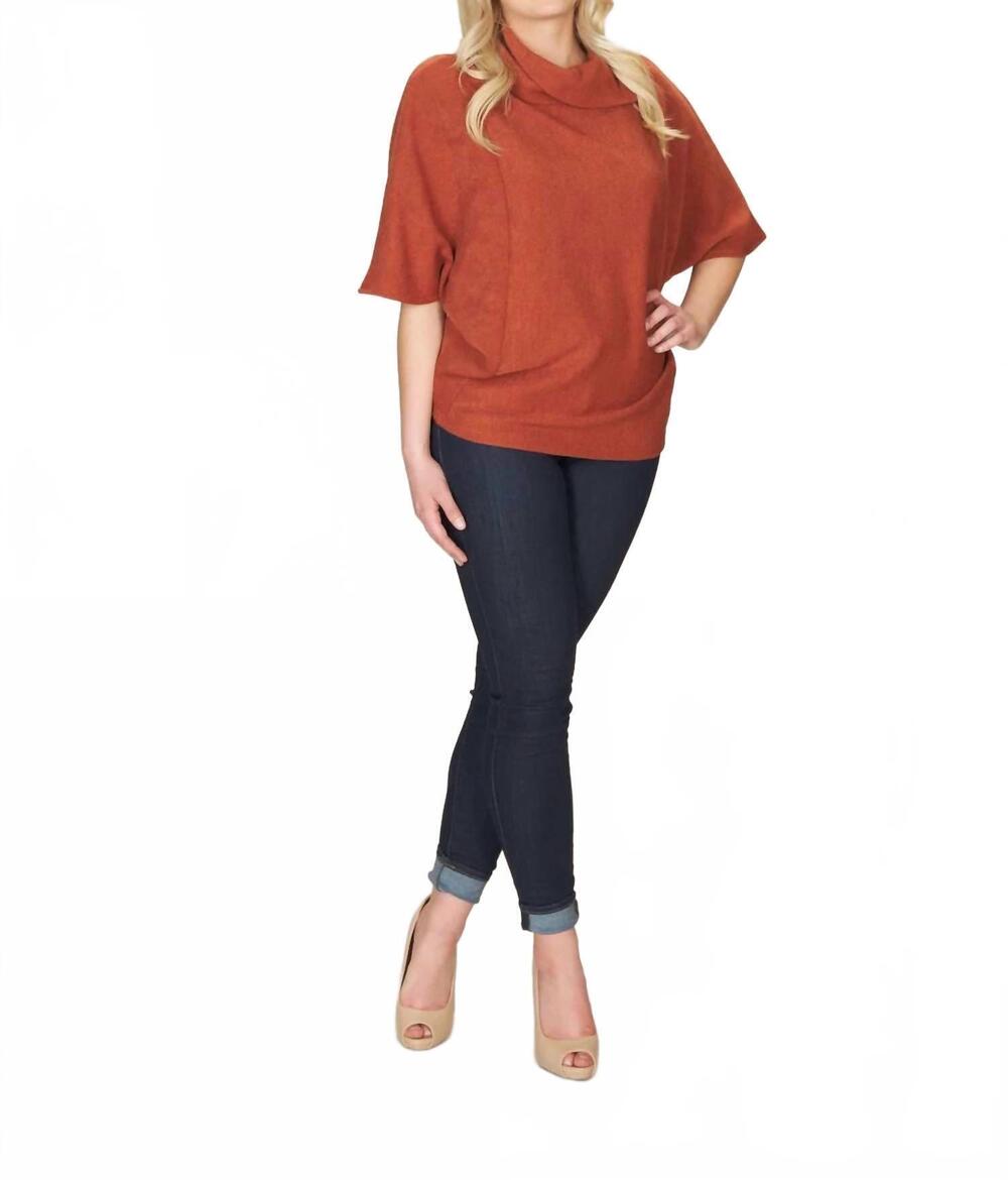 NEW PAPILLON drape neck poncho sweater in rust